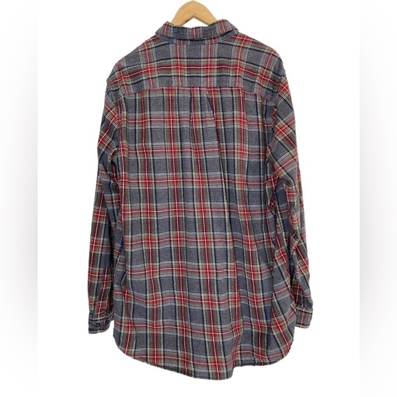 LL Bean red and gray plaid flannel button up shirt jacket shacket - Picture 3 of 5